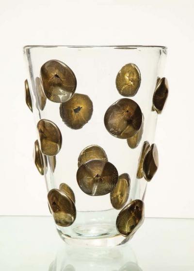 Italian Murano Glass Vase with Black and Gold Dots