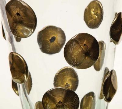 Italian Murano Glass Vase with Black and Gold Dots