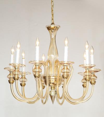 Italian Murano Glass and Brass 1950s Ten Arm Chandelier