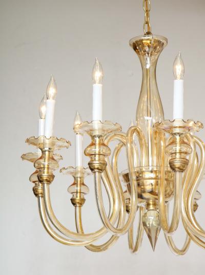 Italian Murano Glass and Brass 1950s Ten Arm Chandelier
