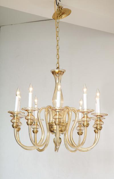 Italian Murano Glass and Brass 1950s Ten Arm Chandelier