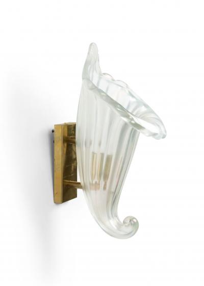 Italian Murano Iridescent Glass Cornucopia Wall Sconces