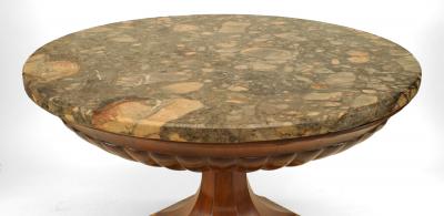 Italian Neapolitan Neo Classic Walnut Center Table with Marble Top