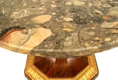 Italian Neapolitan Neo Classic Walnut Center Table with Marble Top