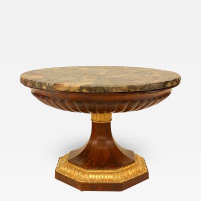 Italian Neapolitan Neo Classic Walnut Center Table with Marble Top