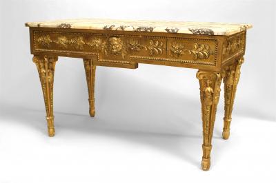Italian Neo Classic Gilt and Marbled Console Table