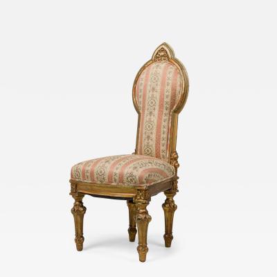 Italian Neo Classic Giltwood Stripe Upholstered Dining SIde Chair