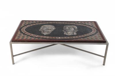 Italian Neo Classic Mosaic Roman Face Design and Chrome Base Coffee Table