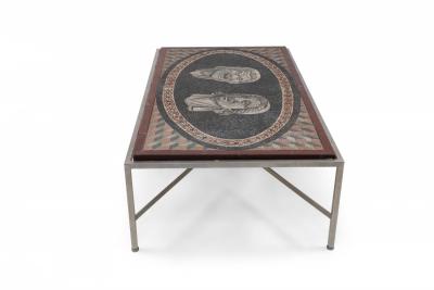 Italian Neo Classic Mosaic Roman Face Design and Chrome Base Coffee Table
