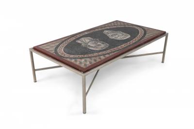 Italian Neo Classic Mosaic Roman Face Design and Chrome Base Coffee Table