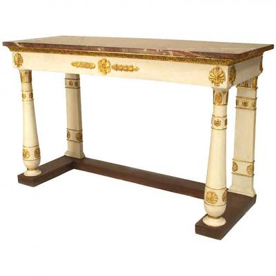 Italian Neo Classic Painted Marble Top Console Table