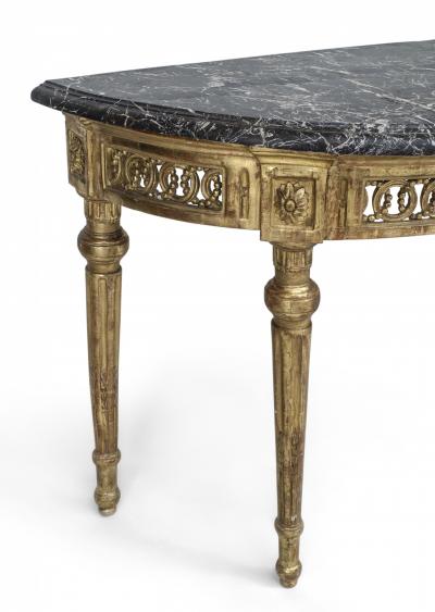 Italian Neo Classic Style Gilt Marble Top Console Table