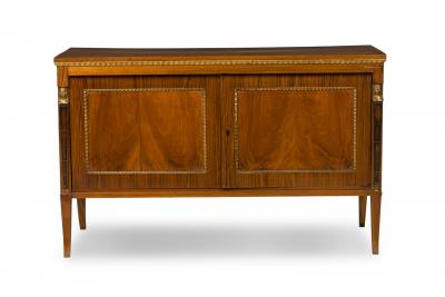 Italian Neo Classic Walnut Bronze Parcel Gilt 2 Door Credenza Sideboard