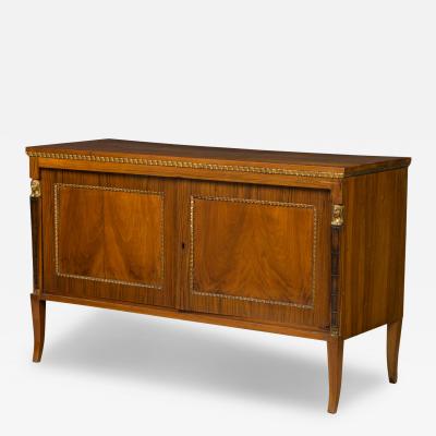 Italian Neo Classic Walnut Bronze Parcel Gilt 2 Door Credenza Sideboard