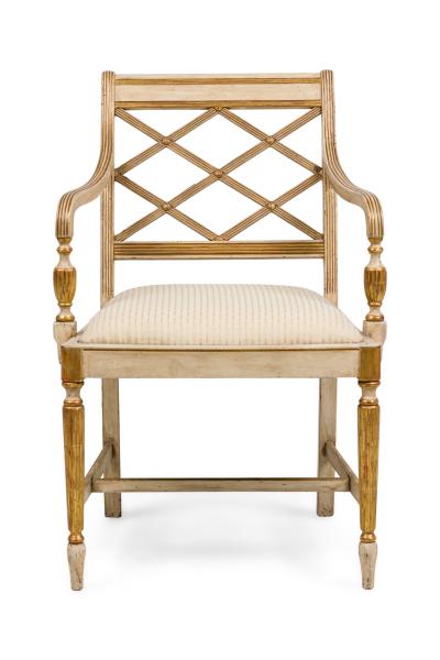 Italian Neo Classic style reproduction cream painted and gilt trim armchair