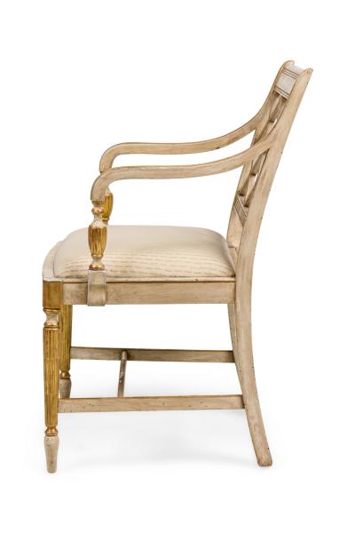 Italian Neo Classic style reproduction cream painted and gilt trim armchair