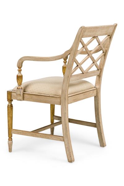 Italian Neo Classic style reproduction cream painted and gilt trim armchair