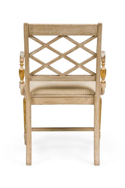 Italian Neo Classic style reproduction cream painted and gilt trim armchair