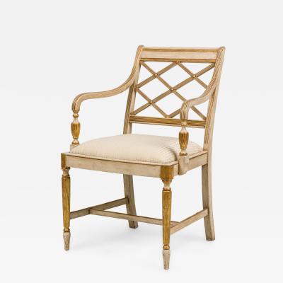 Italian Neo Classic style reproduction cream painted and gilt trim armchair