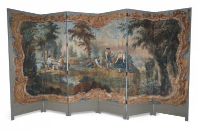 Italian Neo Classical Style Figurative Painting 6 Paneled Folding Screen