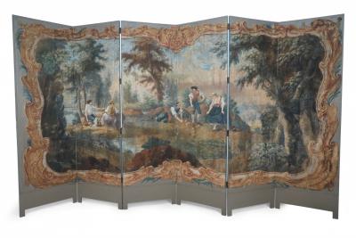 Italian Neo Classical Style Figurative Painting 6 Paneled Folding Screen