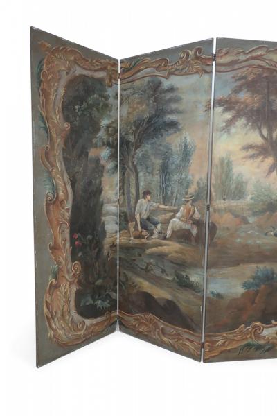 Italian Neo Classical Style Landscape Painting 6 Paneled Folding Screen