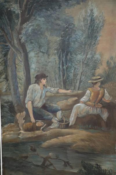 Italian Neo Classical Style Landscape Painting 6 Paneled Folding Screen