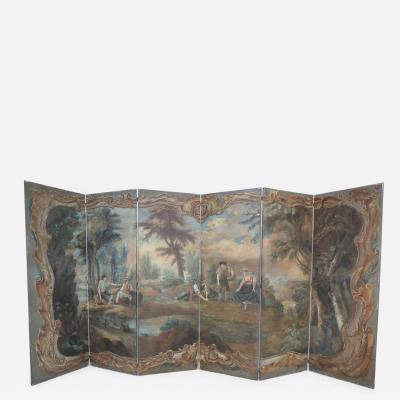 Italian Neo Classical Style Landscape Painting 6 Paneled Folding Screen