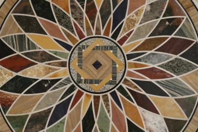 Italian Neo classic Marble Inlaid Top and Acanthus Leaf Design Base Coffee Table