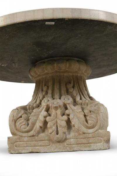 Italian Neo classic Marble Inlaid Top and Acanthus Leaf Design Base Coffee Table