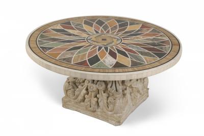 Italian Neo classic Marble Inlaid Top and Acanthus Leaf Design Base Coffee Table