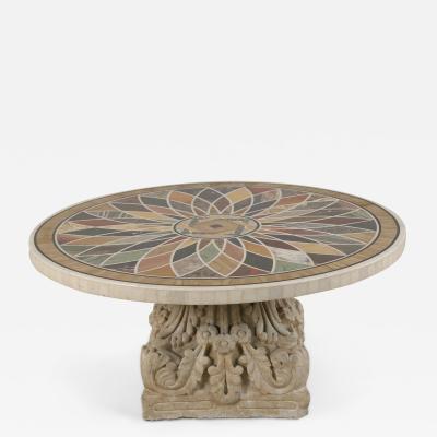 Italian Neo classic Marble Inlaid Top and Acanthus Leaf Design Base Coffee Table
