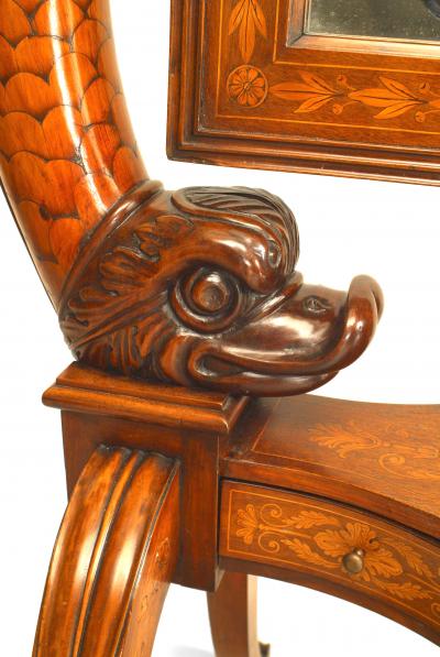 Italian Neo classic Walnut and Inlaid Cheval Mirror