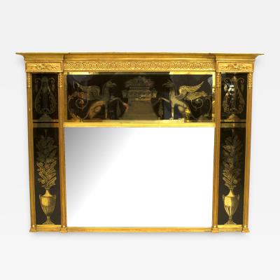 Italian Neoclassic Gilt Wall Mirror with Reverse Glass Panels