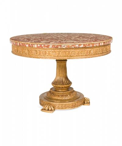 Italian Neoclassic Giltwood and Breccia Rosso Marble Circular Center Table