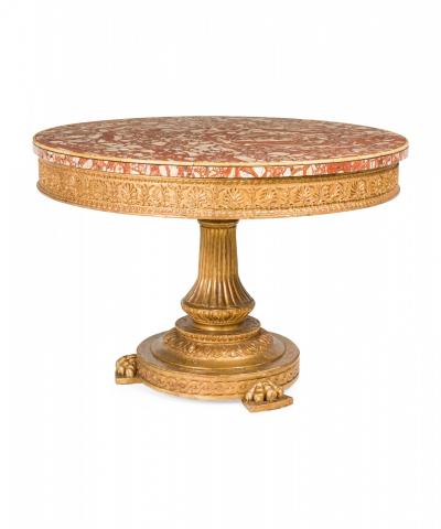Italian Neoclassic Giltwood and Breccia Rosso Marble Circular Center Table