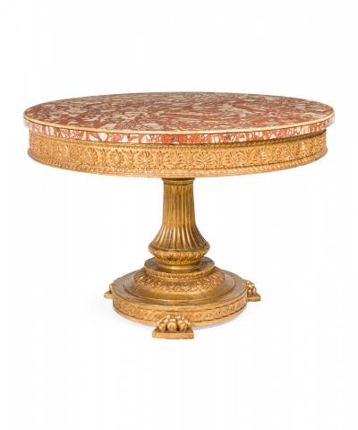 Italian Neoclassic Giltwood and Breccia Rosso Marble Circular Center Table