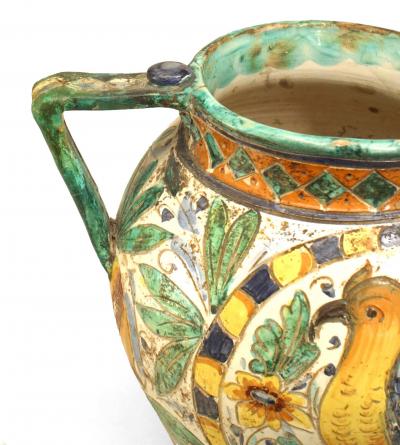 Italian Neoclassic Majolica Earthenware Vase with Bird