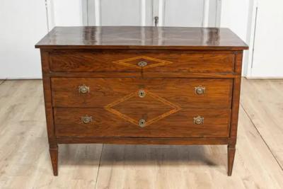 Italian Neoclassical 18th Century Walnut Mahogany and Ash Three Drawer Chest