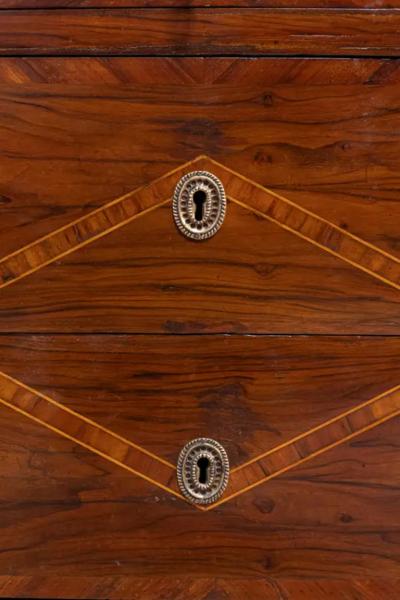 Italian Neoclassical 18th Century Walnut Mahogany and Ash Three Drawer Chest