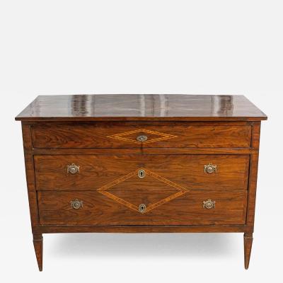 Italian Neoclassical 18th Century Walnut Mahogany and Ash Three Drawer Chest