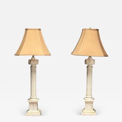 Italian Neoclassical Column Motif Table Lamps Marble Italy 1950s