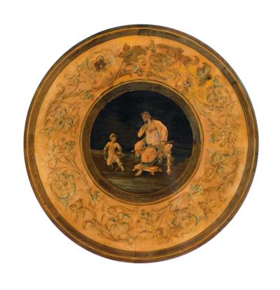 Italian Neoclassical Fruitwood Inlaid Cylindrical Sewing Box on Stand