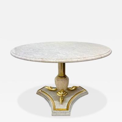 Italian Neoclassical Hollywood Regency Marble Table Brass Swan Base