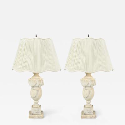 Italian Neoclassical Marble Alabaster Brass Table Lamps Italy 1940s