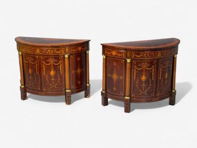 Italian Neoclassical Marquetry Satinwood Demilune Chests Italy 19th c 