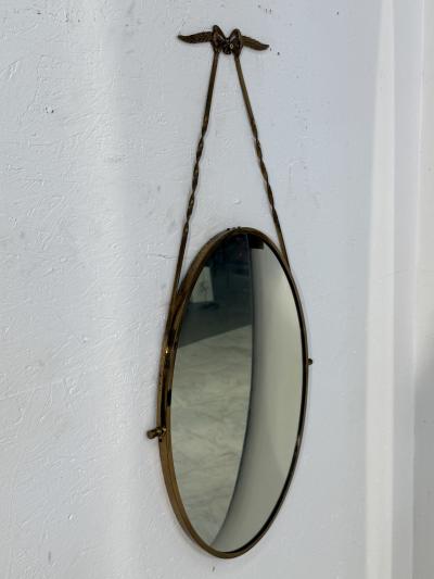 Italian Neoclassical Oval Mirror with Brass Bow and Ribbon Detail 1950s