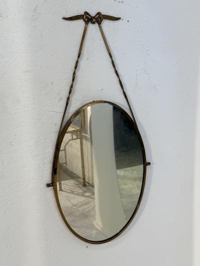 Italian Neoclassical Oval Mirror with Brass Bow and Ribbon Detail 1950s