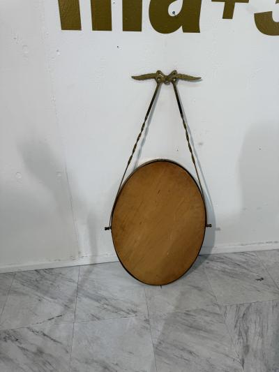Italian Neoclassical Oval Mirror with Brass Bow and Ribbon Detail 1950s
