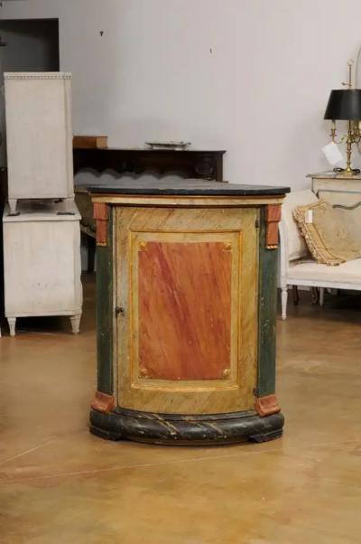 Italian Neoclassical Style 19th Century Marbleized Corner Cabinet with One Door